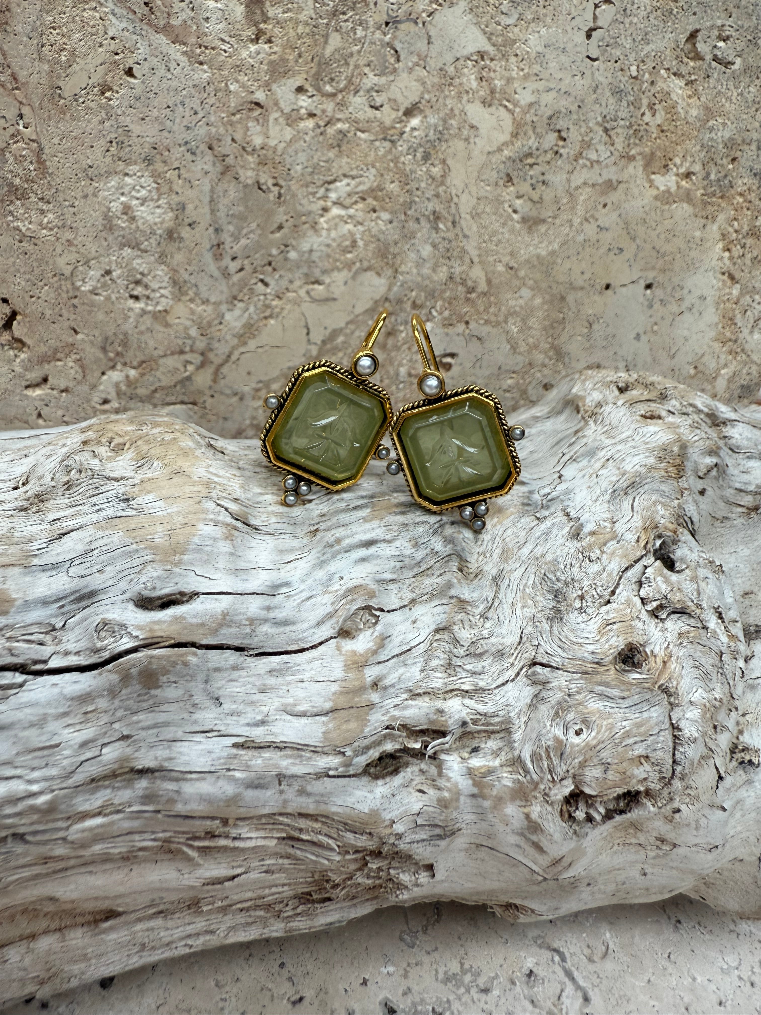 Green Square Earrings