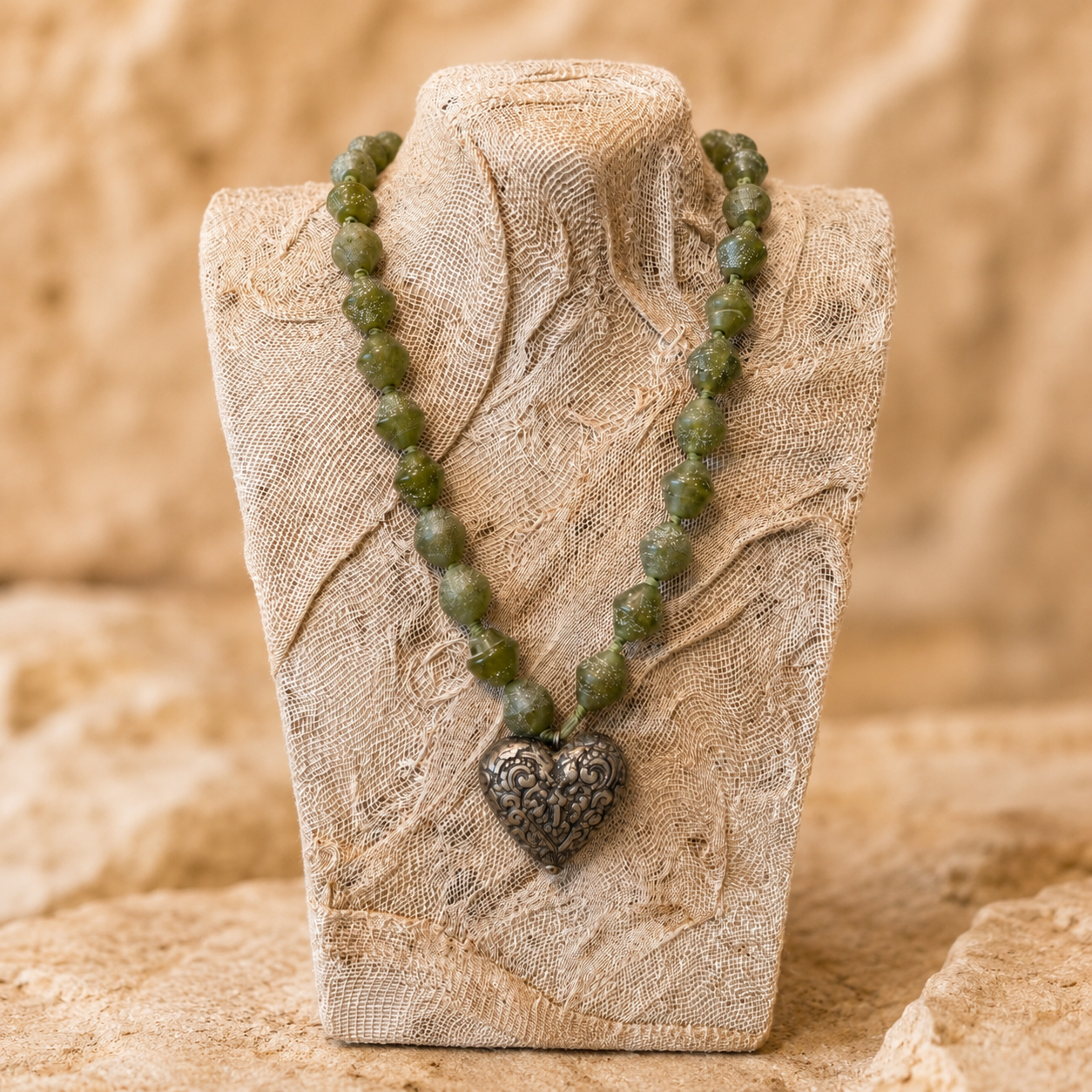 Artisan Hand-Blown Glass Bead Heart Necklace