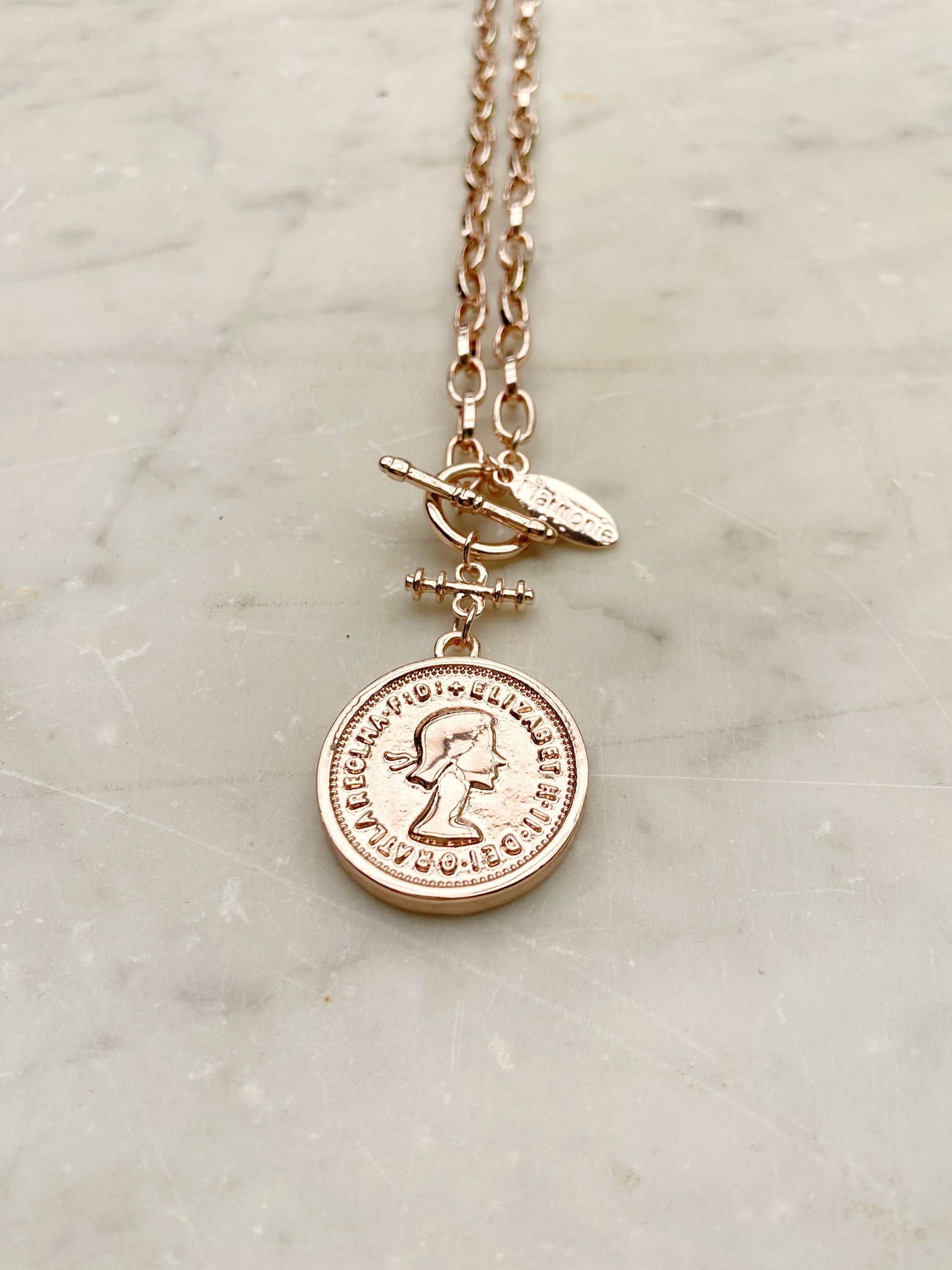 Jewellery - Necklace - Fob Chain with Coin. Rose Gold.