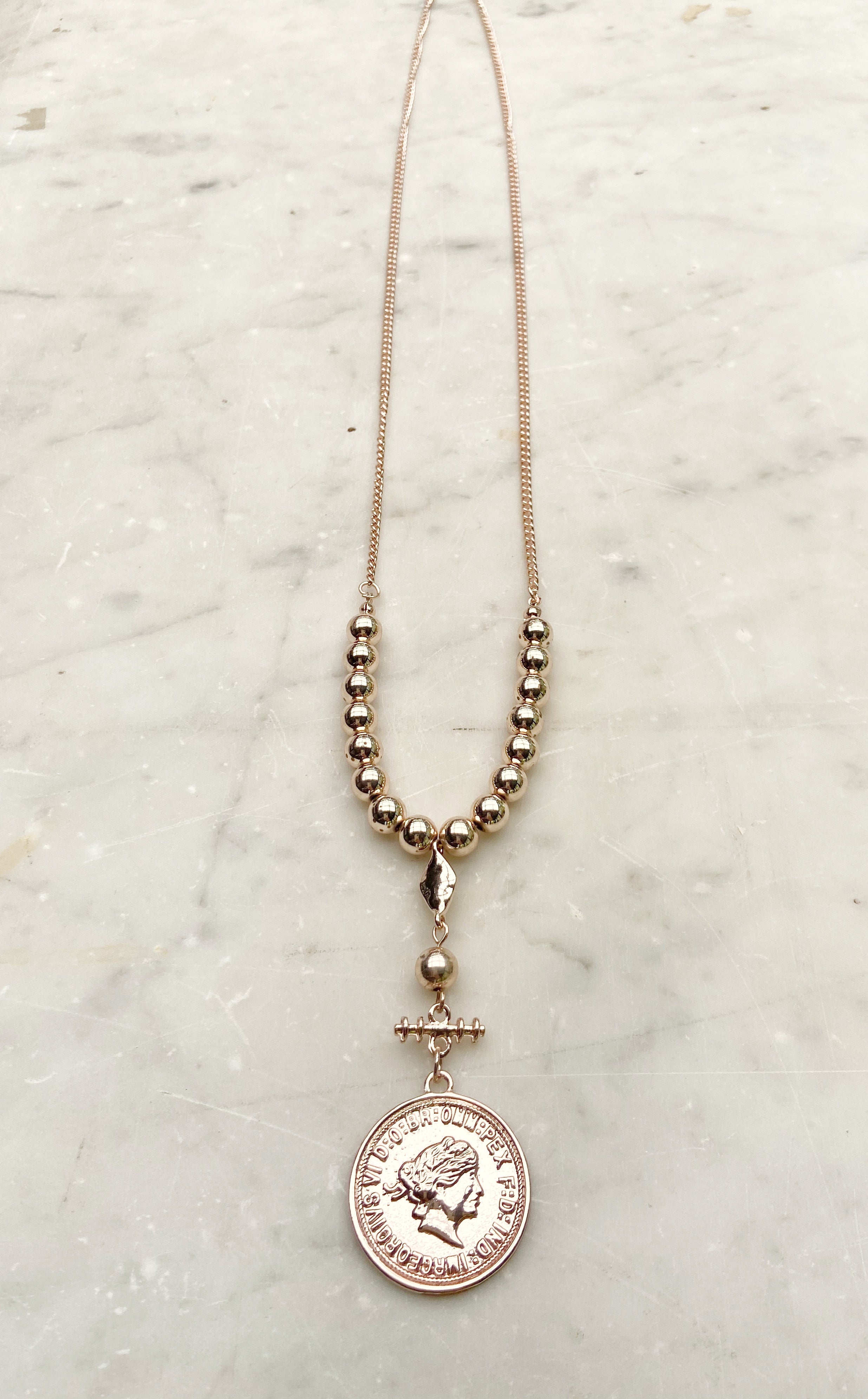 Jewellery - Necklace - Curb Ball Chain with Coin. Rose Gold.