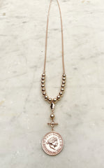 Jewellery - Necklace - Curb Ball Chain with Coin. Rose Gold.