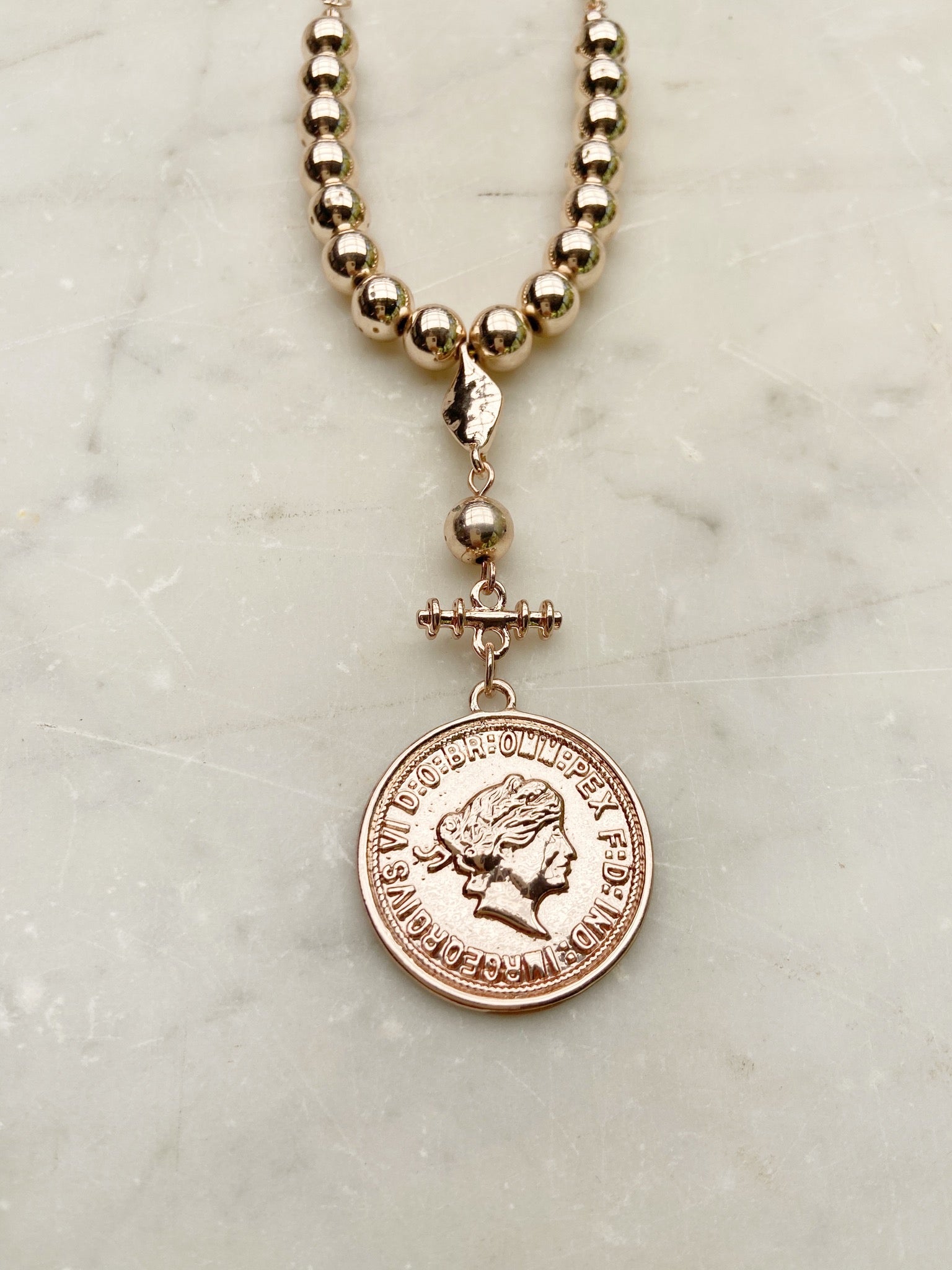 Jewellery - Necklace - Curb Ball Chain with Coin. Rose Gold.