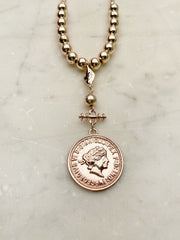 Jewellery - Necklace - Curb Ball Chain with Coin. Rose Gold.