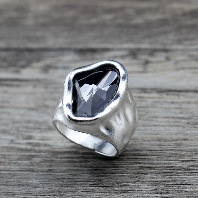 Jewellery - Ring - Silver Smokey Grey Stone.