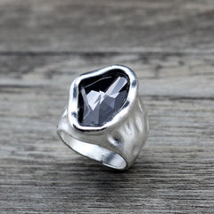 Jewellery - Ring - Silver Smokey Grey Stone.