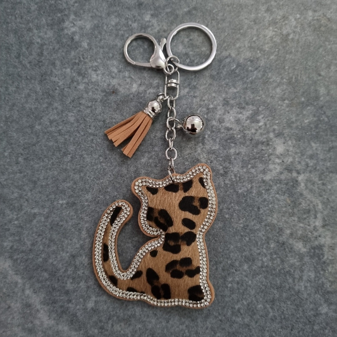 Key Rings - Tan Cheetah Print Cat