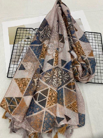 Scarf - Navy Mocha and Cream Triangles